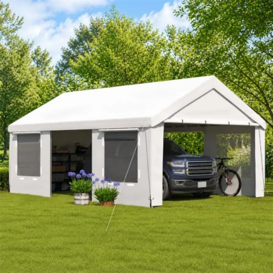 13x20 Feet Heavy Duty Carport, Portable Garage with Roll-Up Windows