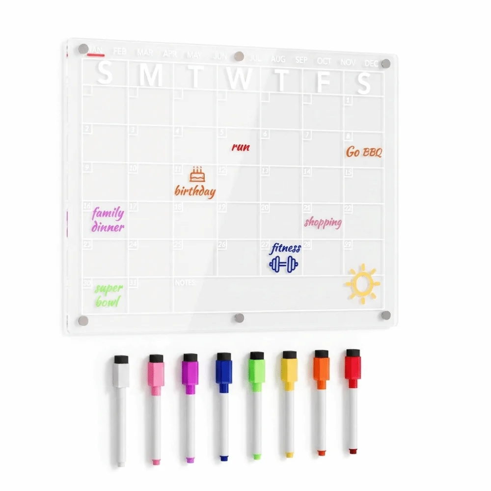 Acrylic Magnetic Fridge Planner with 8 Color Markers Magnetic Acrylic Dry Erase Board Dry Erase Easy Clean