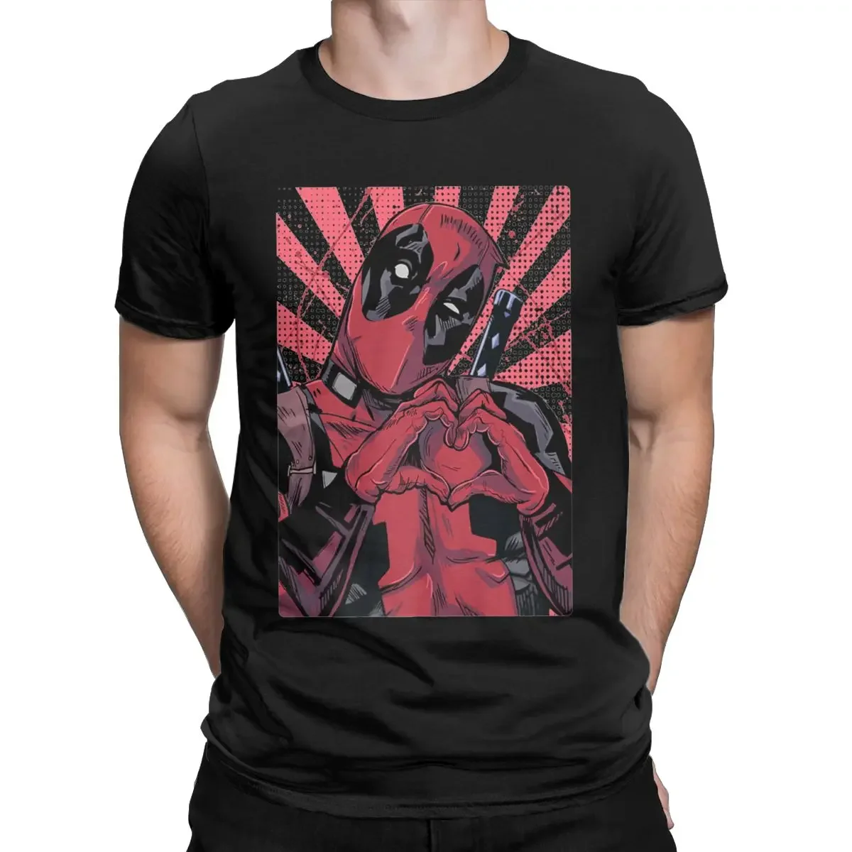 Marvel Deadpool Closed Hand Heart T-Shirts Men Disney Amazing Pure Cotton Tees Short Sleeve T Shirt 4XL 5XL Clothing