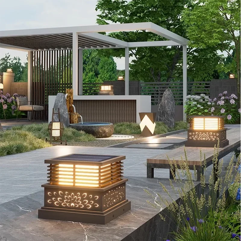 Solar Pillar Lights Outdoor Waterproof LED Wall Lamp Solar Energy Home Decor Lighting Fence Villa Gate Garden Door Courtyard