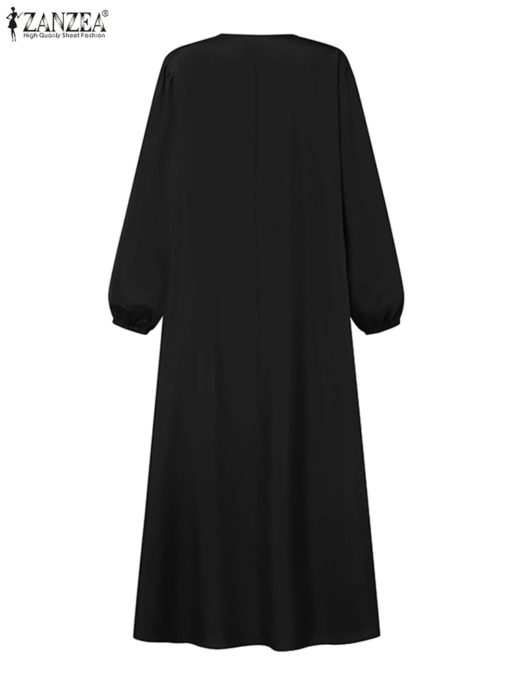 Jesienne sukienki Maxi ZANZEA sukienka moda muzułmańska kobiety na co dzień długi rękaw z dekoltem Vestidos IsIamic Dubai indyk Abaya Robe Femme