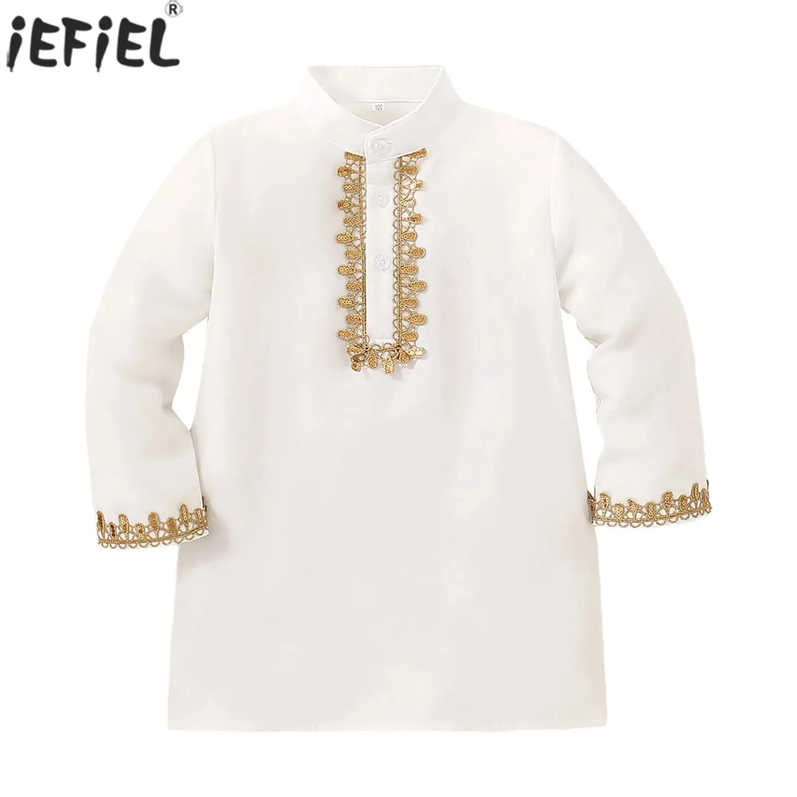 

Детский мусульманский халат для маленьких мальчиков, платье на пуговицах с длинными рукавами и вышивкой, топ, арабский исламский халат Абая, Дубай, Рамадан, Ид Тобе, кафтан