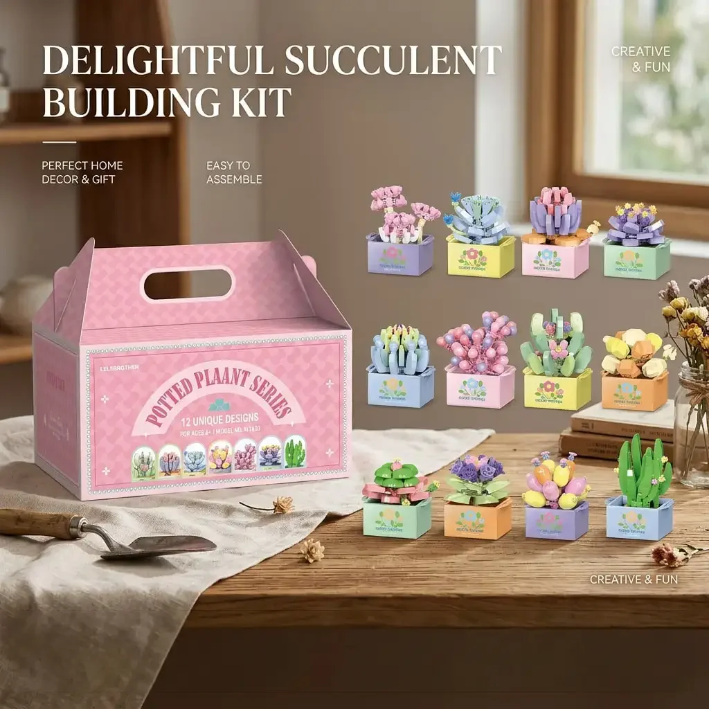 12-Piece Square Succulent Plant Building Block Set, Desktop Decoration, Multi-Color, Home Decor, Individually Packaged, Gift for Friends, Boyfriend and Girlfriend, Valentine's Day Gift, Mother's Day Gift, Suitable for Birthdays, Halloween, Thanksgiving, Christmas.