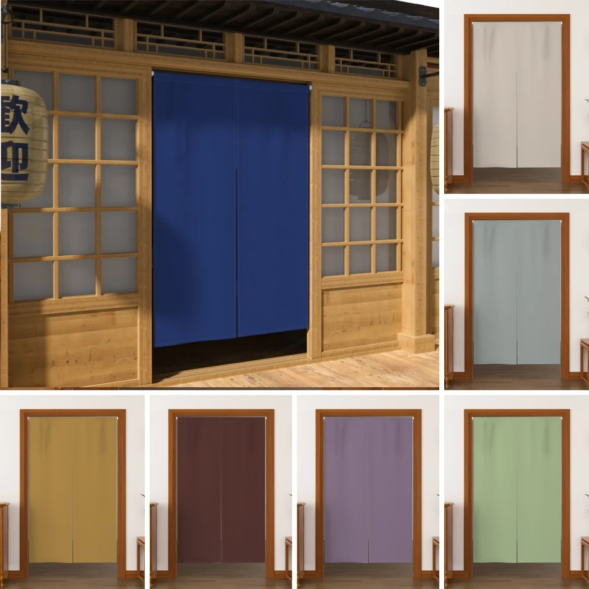 Solid Color Noren Curtains Japanese Kitchen Partition Beige White Black Bedroom Bathroom Entrance Hanging Split Half Curtains