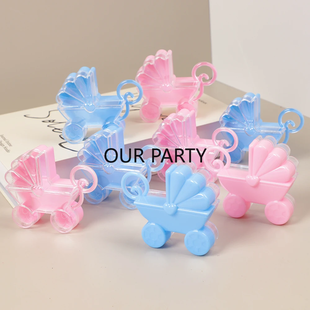 4Pcs Cute Baby Carriage scatola di caramelle di plastica Gender Reveal Theme scatole di imballaggio regalo per bambini compleanno Baby Shower Party