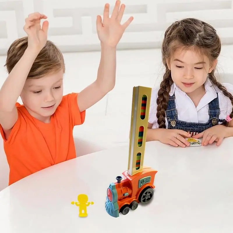 Set di blocchi di treno Domino elettrico automatico con luci e suoni Domino educativi Block Game Toys regalo di pasqua per bambini