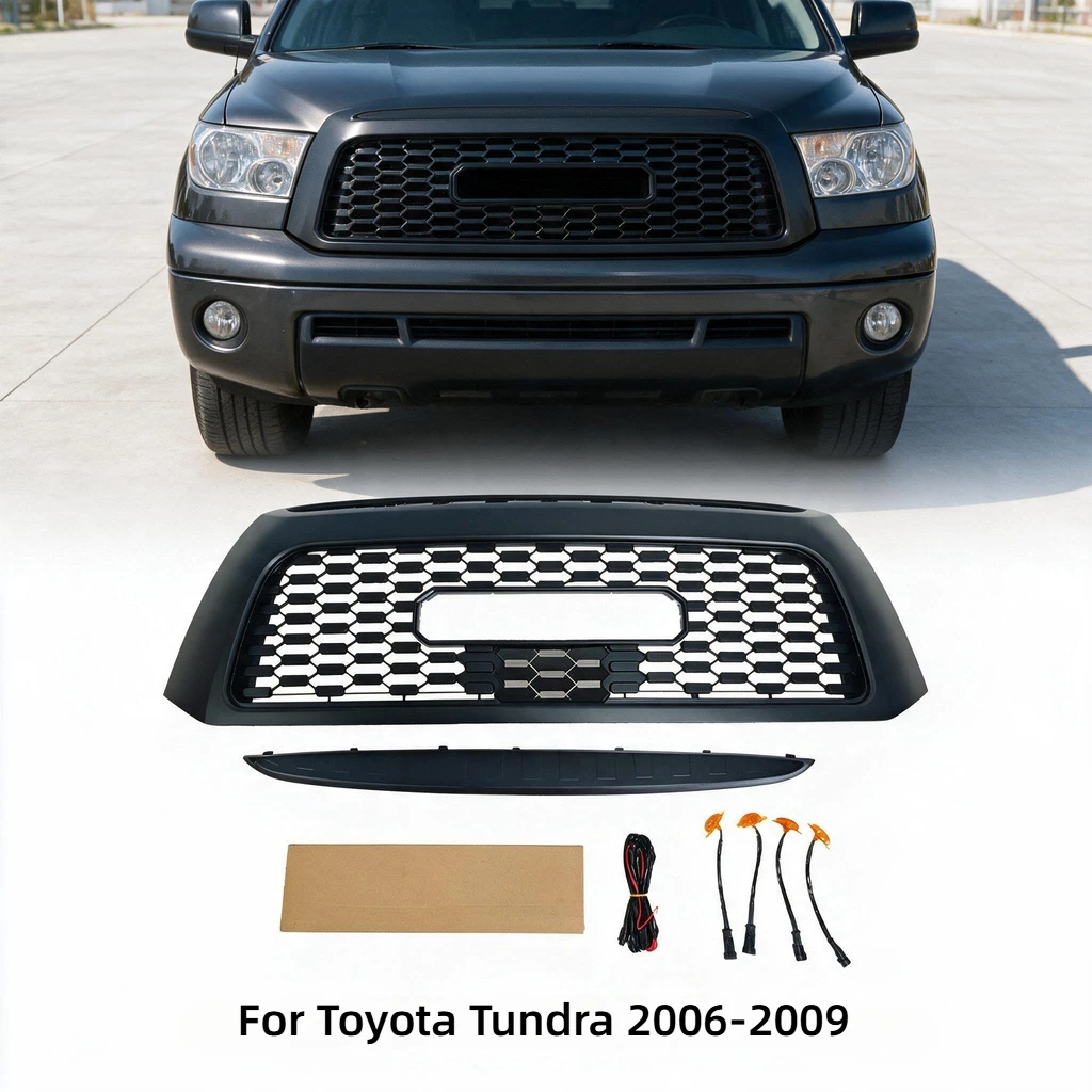 

ABS TRD Honeycomb Front Grille With / Without Top Amber LED Lights For Toyota Tundra 2006-2009 Old Pickup Offroad Grill Mod