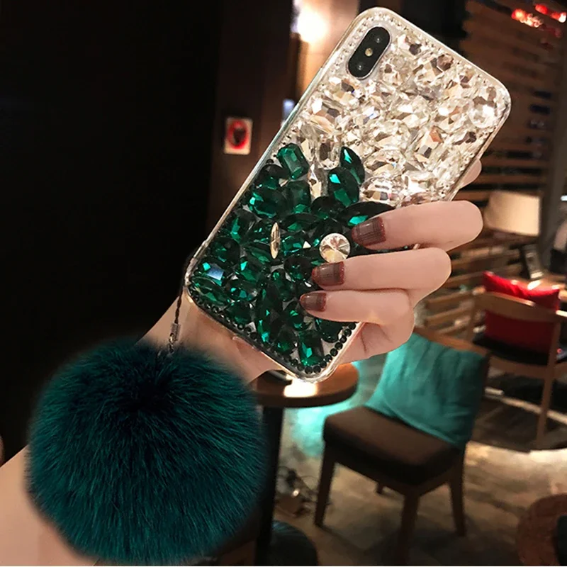 

Роскошный Блестящий Мягкий чехол со стразами и помпоном для Samsung S8, S9, S10, S20, S21, S22PLUS, S23Ultra, Note8, 9, 10, 20, задняя крышка