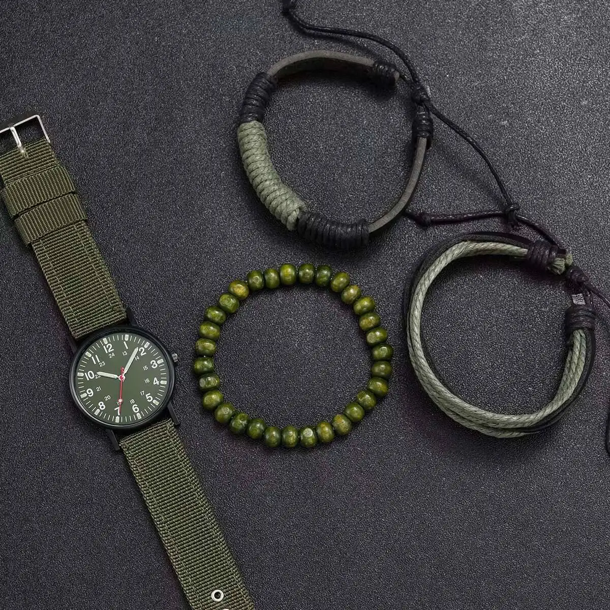 4PCS/Set Fashion Casual Nylon Band Men Watches Male's Analog Quartz Watch Bracelets Set Relogio Masculino Reloj Hombre