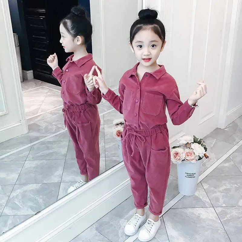 

Girls' suit 2024 spring and autumn new children's wear children's corduroy 2 piece set of casual clothing Zhongda Tong Chunqiu