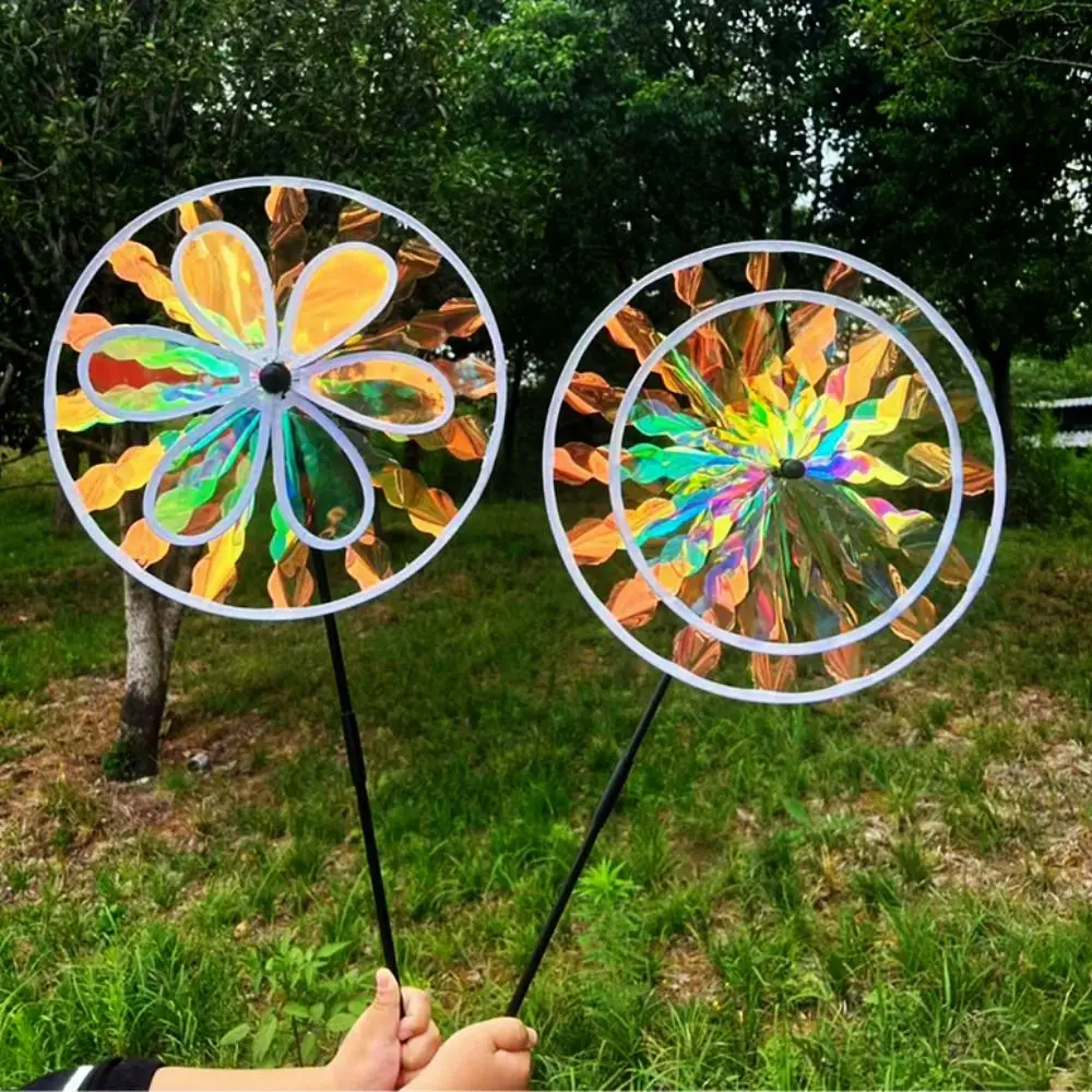 Moulin à vent tournesol multi-styles PVC diamètre 27 ~ 38cm piquet debout pelouse fleur Pinwheel Double couche Laser éblouissant