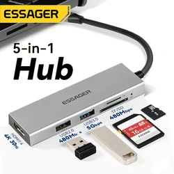 Essager USB C Type C Cable Hub Extender High Speed USB 3.0 2.0 SD TF Card Reader Ports Splitter For Laptop Computer Office Hub