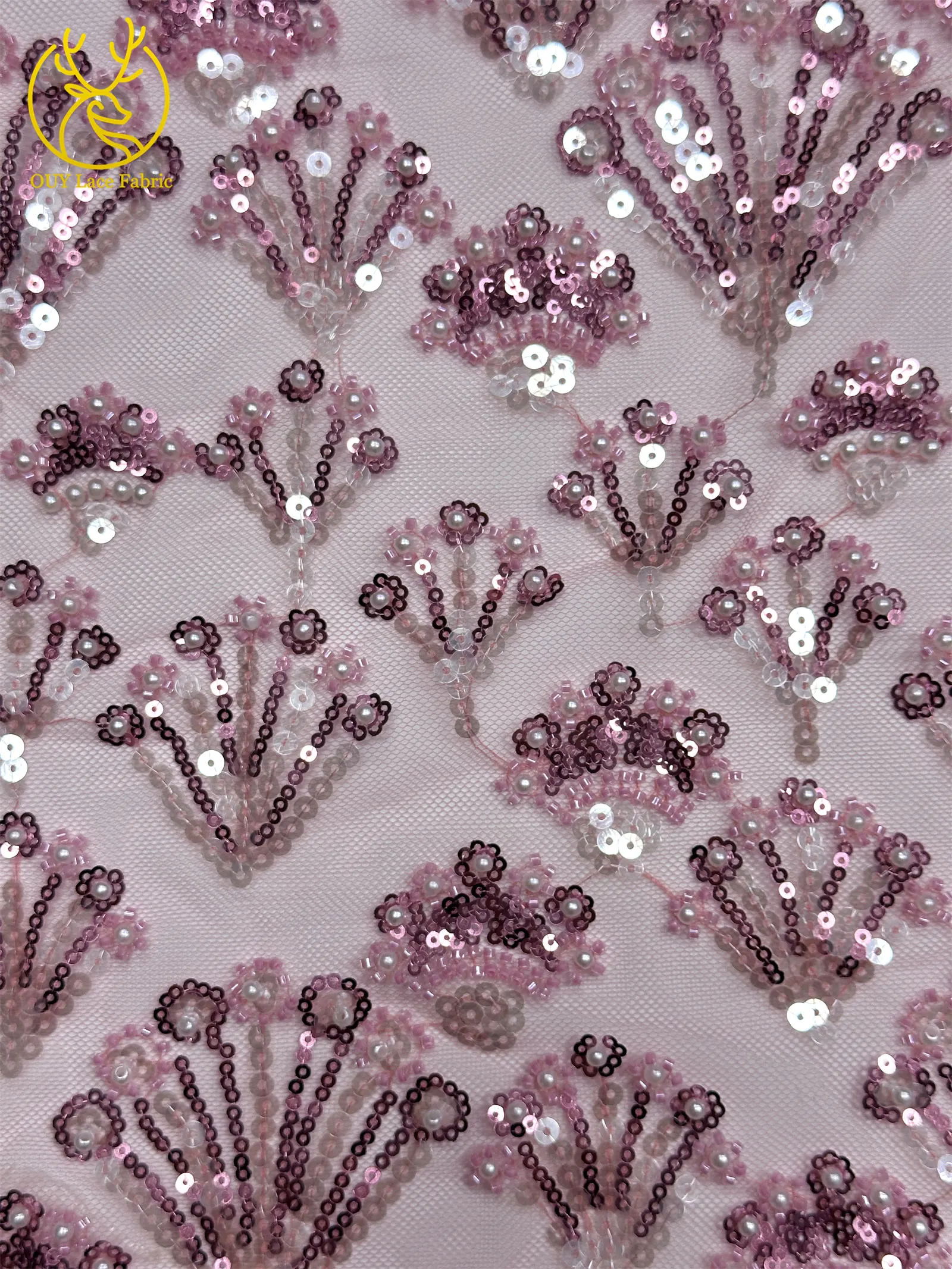 Luxuriöser französischer Perlen-Pailletten-Spitzenstoff 5 Yards Premium Hochzeitsstoff Nigerianischer Bräutigam Bestickter Tüll-Spitzenstoff für Brautkleider – Detail 8