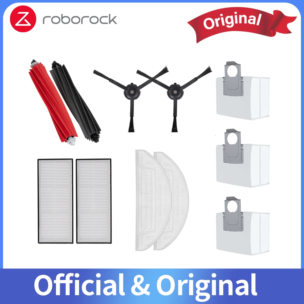 Roborock Original Accessories, Dust Bag/Mop Cloth/Rubber Brush/Side Brush/Washable Filter for Q7 Max/Q8 Max/S8/S7 Max Ultra