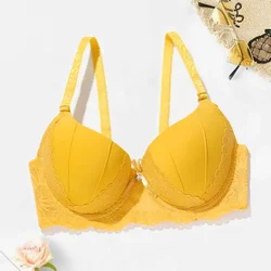 Hand Shape Foam Pad Bra Push Up Solid Color Floral Lace Bras for Women Underwire Brassiere 75B 80B 85B