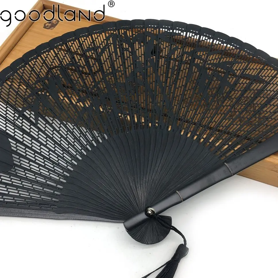 Free Shipping 1pcs High Quality Black Chinese Folk Bamboo Joint Leaf Carved Folding Hand Fan Wedding Gift