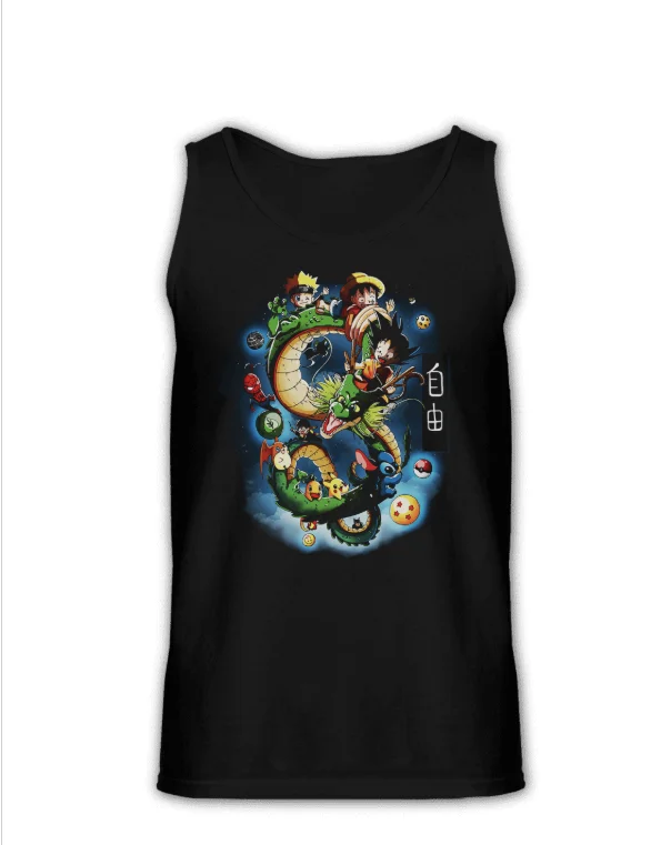 Camiseta sin mangas Dragon Ball Goku Shenron para hombre, camiseta sin mangas con estampado de grupo de personajes de Anime, diseño de texto de libertad, chaleco muscular de dibujos animados