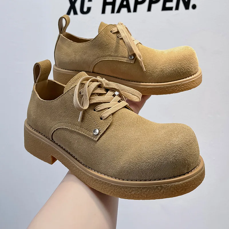 

High Quality Men's Retro Ankle Boots Round Toe Derby Boots Comfortable Slip on Leather Shoes Versatile Classic Chunky Sneakers