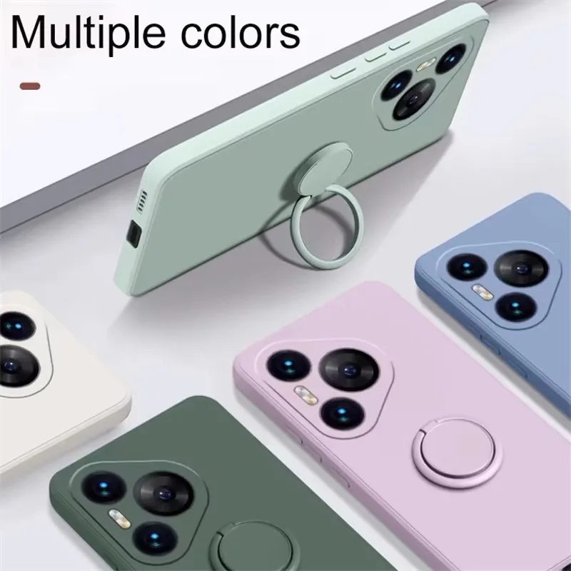 Funda de teléfono con soporte de anillo de silicona líquida de lujo para Huawei Mate 20 30 40 50 60 70 Pro 60Pro Plus protege la contraportada suave
