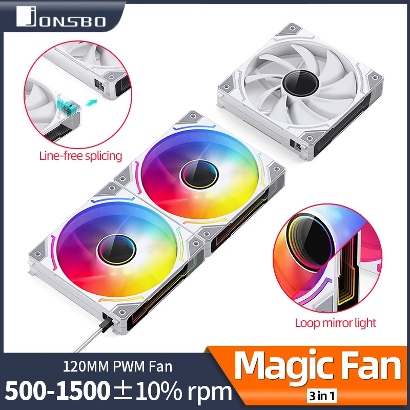 

Jonsbo ZH-120 3in1 ARGB No Cable Connection Loop Mirror Magic Fan 12V/4Pin PWM 500-1500rpm 12cm PC Case Fan Computer Ventilador