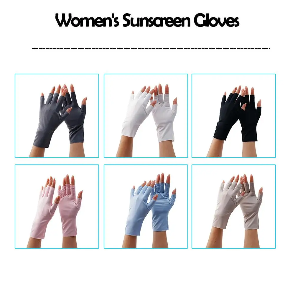 Summer Anti-uv Fingerless Gloves Semi-finger Driving Glove Ice Silk Half Fingers Gloves Sunscreen Breathable Thin Mittens