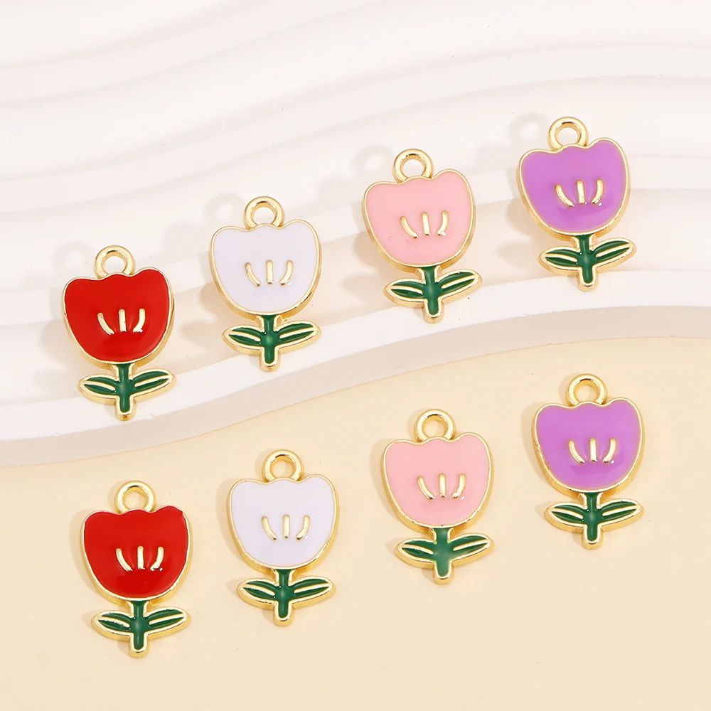 10 Stück 4 Farben Rose Blumen Emaille Charm Anhänger für Schmuckherstellung Diy Zubehör Süße romantische Halskette Ohrringe Schmuck Geschenk – Detail 3
