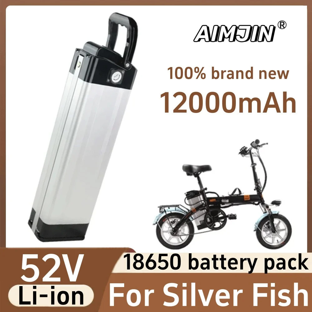 

For Silver Fish 52V 12000mAh Electric Bike Lithium Battery with Aluminum Case Anti-theft Lock USB