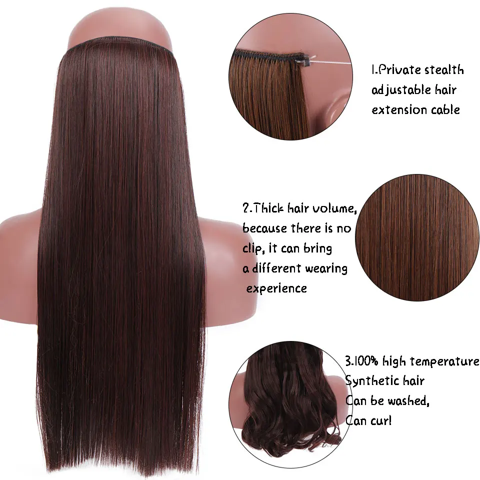 SHANGKE Synthetic Straight Hair Extensions No Clip in Natural Hidden Secret False Hair Piece Fiber Synthetic Wavy Hair