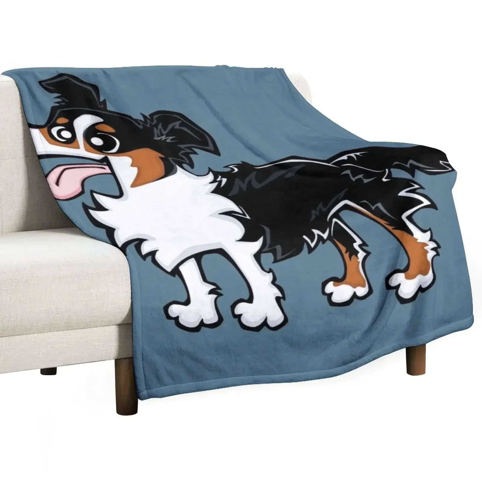 

Border Collie - Tricolour (Full Body) BLUE BG Throw Blanket Picnic Sofas Cute Plaid Blankets