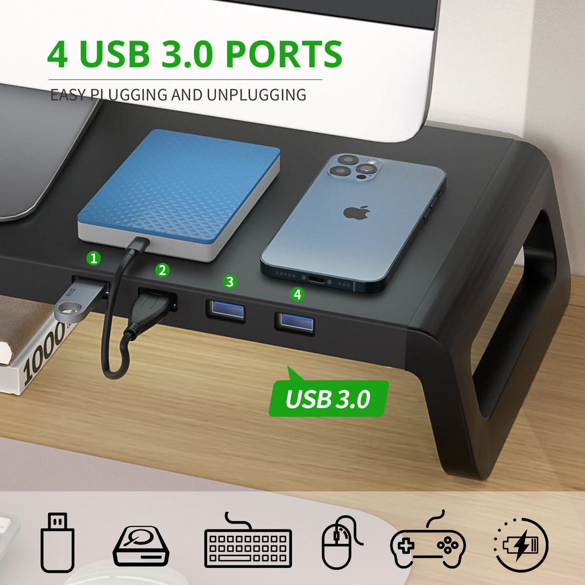 Imagem -02 - Monitor de Computador Stand com ou sem Usb 3.0 Hub Alumínio Desktop Organizer Tela do pc Laptop Desk Stand Mouse Teclado de Armazenamento