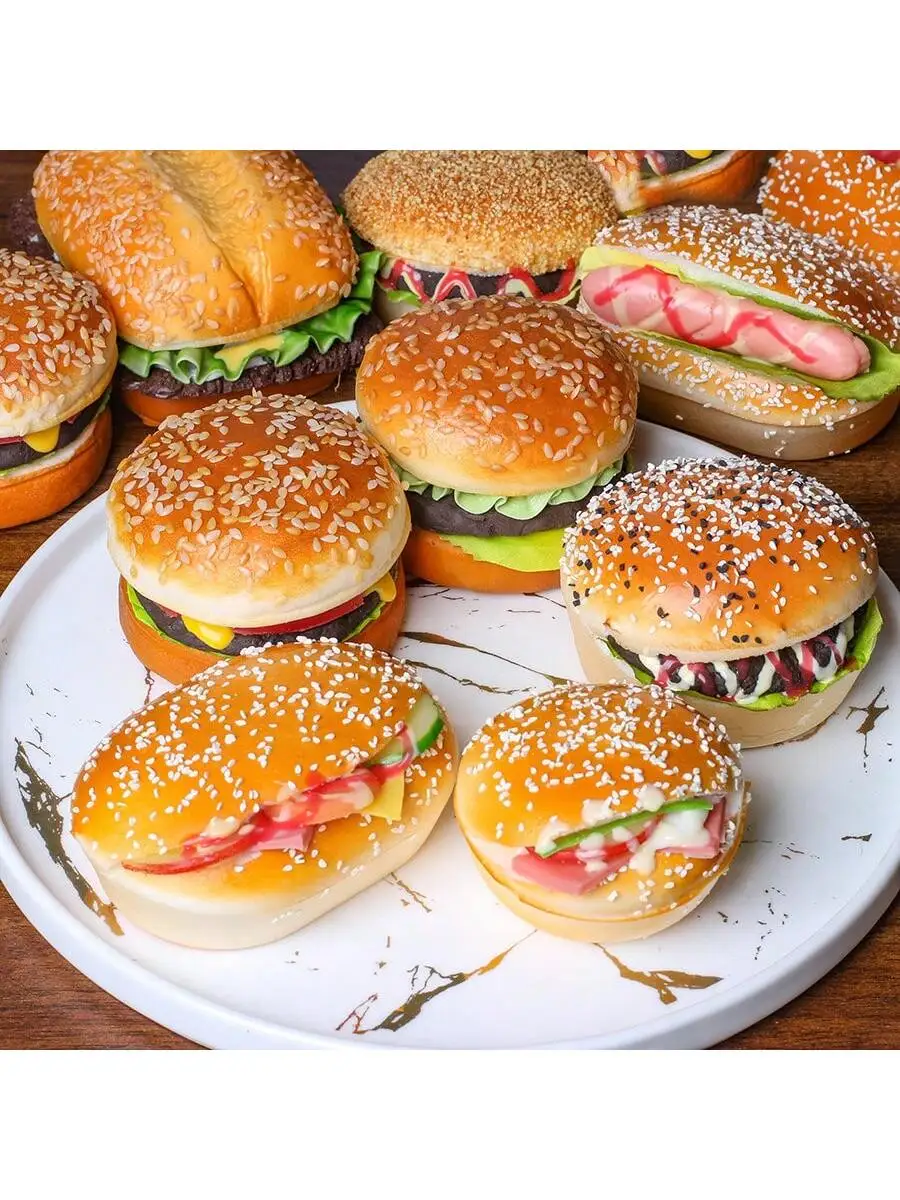1PCS Fake Hamburger Bread Model for Wedding; Decorative Magnet for Food; Graduation Season Food Prop; Birthday Window Display Sa