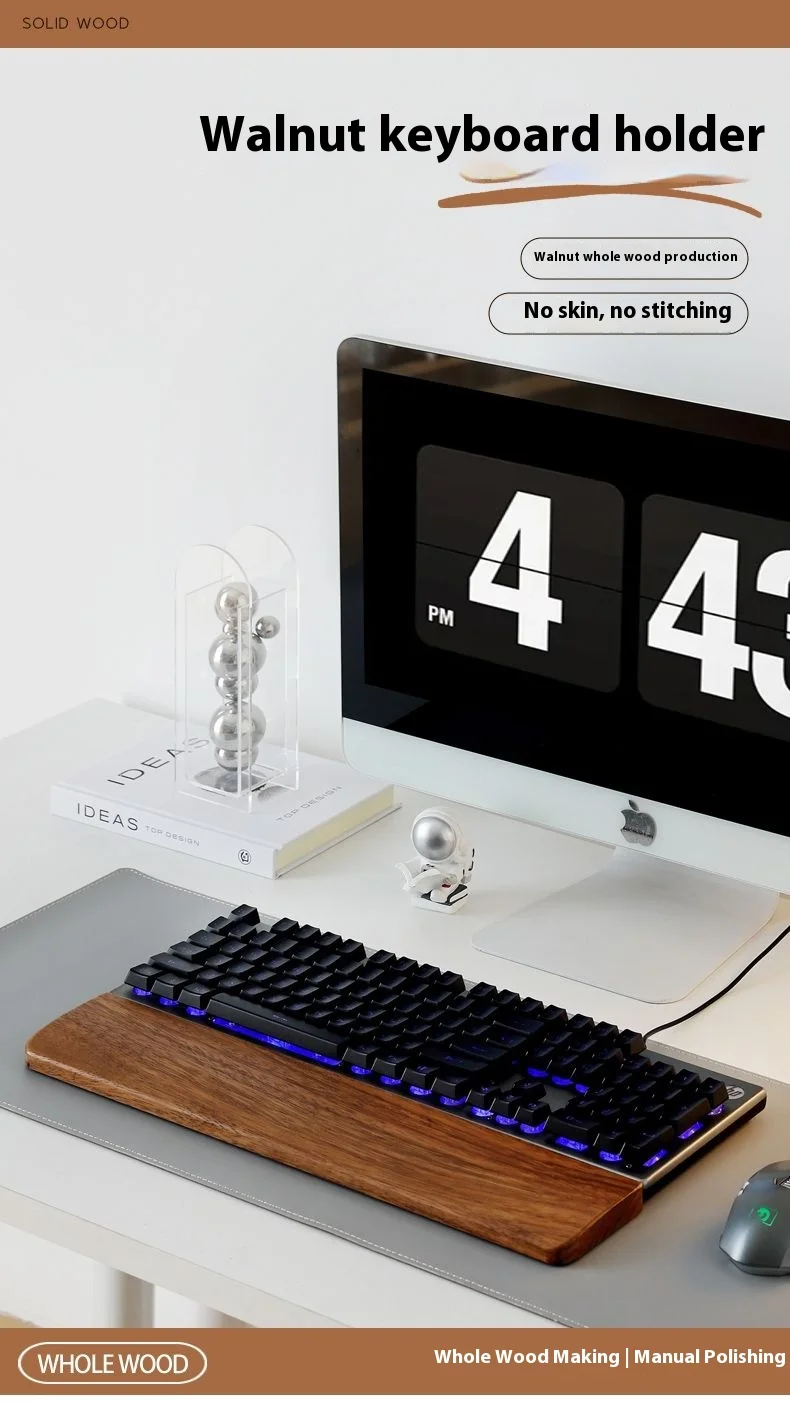 Poggiapolsi In Legno Per Tastiera Meccanica – Supporto Ergonomico Antiscivolo Per Computer, Notebook E Gaming (30/36/44 Cm) - 3