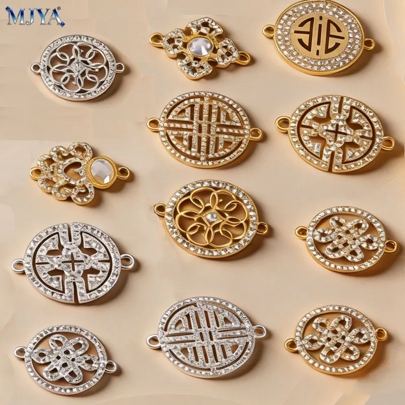 

MJYA Fashion Zircon Connectors Filigree Flower Charm Fastening For DIY Handmade Bracelets Jewelry Making Supplies Accessories
