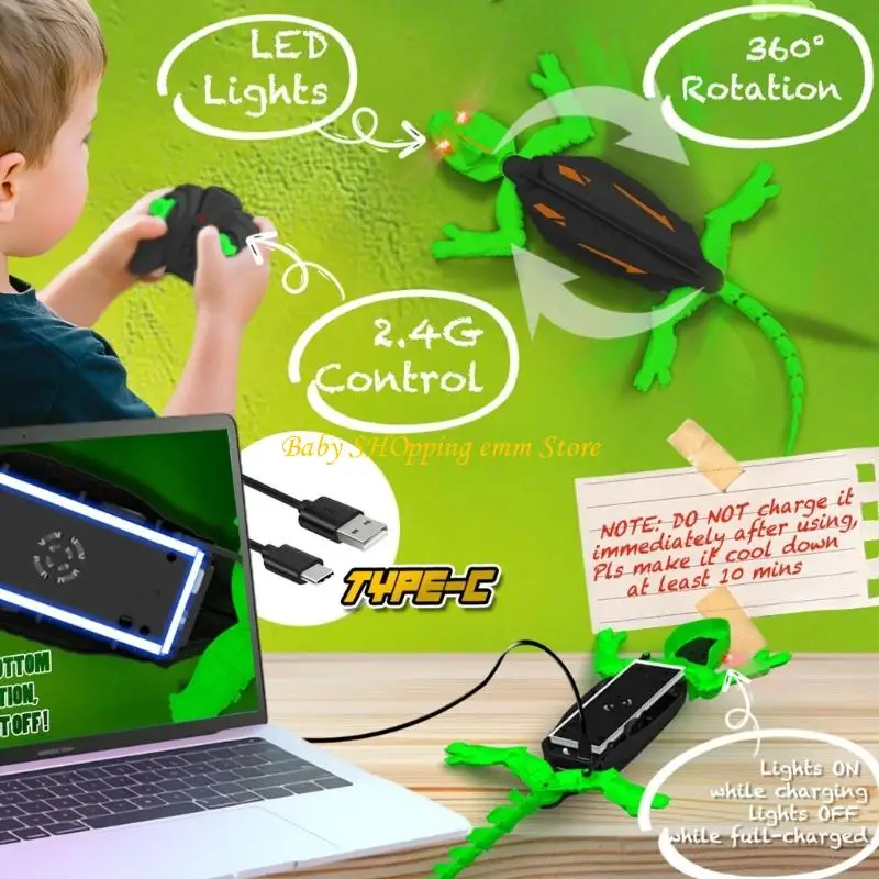 23GD Wall Crawling Toy con geckos muro regalos educativos LED Geckos, Robot control remoto recargable Juguete