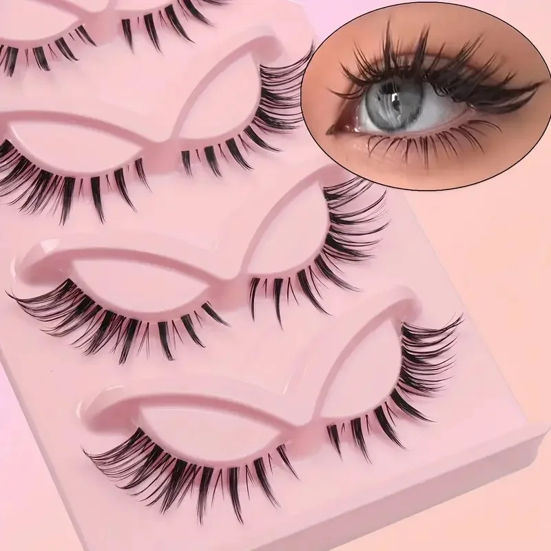 5 pairs of new Chinese style false eyelashes, whole cool fox style slanted flight, naturally thick, elongated tail, light Europe