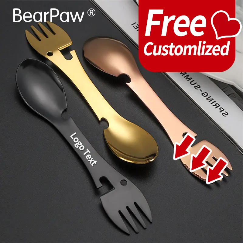 

10 pcs Custom Multifunctional Stainless Steel Fork Knife Spoon,Customized logo Beer Bottle Opener,Customized outdoor tableware