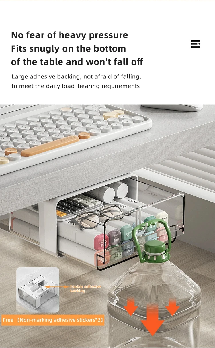 Schubladen-Aufbewahrungsbox unter dem Tisch, versteckter, selbstklebender Schubladen-Aufbewahrungsschrank, Büro, Schreibtisch, Kosmetik, Schreibwaren, Aufbewahrungsregal – Detail 8
