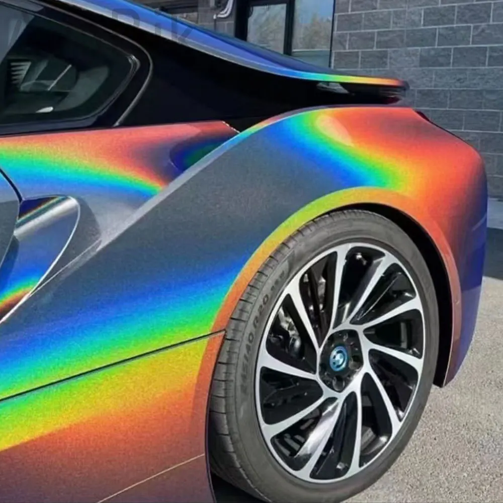 قسط PET ثلاثية الأبعاد قوس قزح العاصفة رمادي سيارة ملصق المضادة للخدش تغيير لون غطاء الفيلم الإصدار الهواء ذاتية اللصق الفينيل سيارة التفاف احباط #3