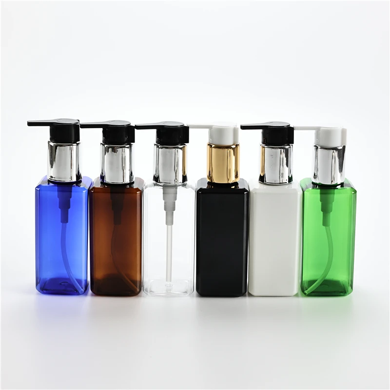 New Arrival 150ml x 40 Square Plastic Bottles With Anodized Aluminum Lotion Pump Shower Gel Shampoo Empty Cosmetic PET Container