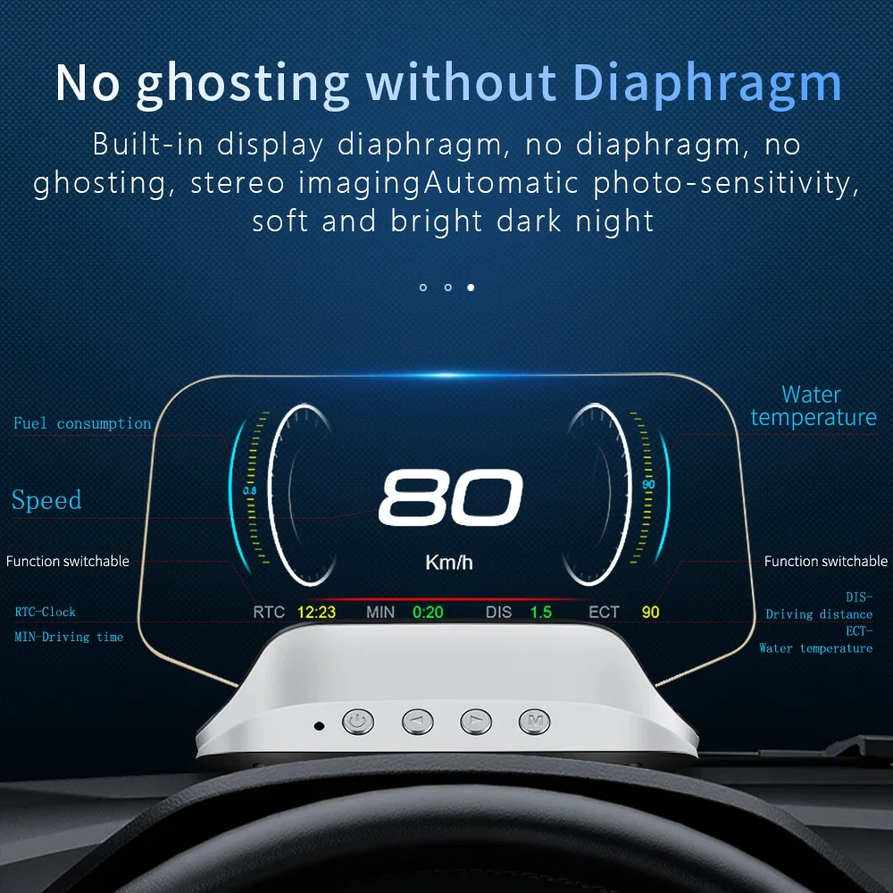 

K19526 HD Автомобильный проекционный дисплей (HUD) — цифровой GPS-навигаторный спидометр с интерфейсом OBD2, без ореолов, портативный и яркости