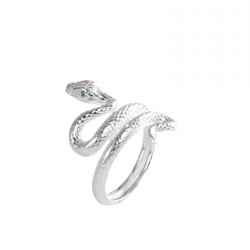 BOCAI NEW S925 Sterling Silver Fashion Trend Zodiac Year Snake Open Ring Women's Gift