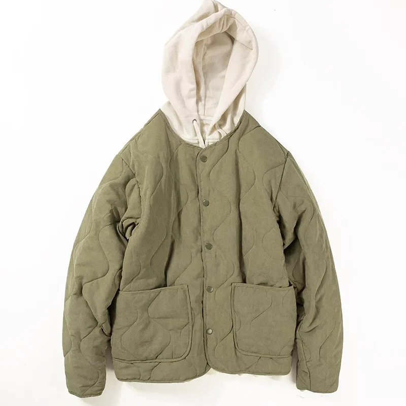Winter American Retro Cotton-Padded Men's M65 Liner Jacket Workwear Quilted Collarless Diamond-Pattern Cotton Coat Outerwear