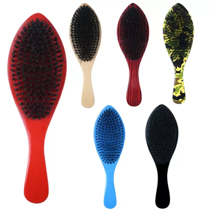 Brosse à barbe en poils de sanglier avec manche en bois pour hommes, soins du visage, doux, ondulé, incurvé, pas cher, vente en gros, 360