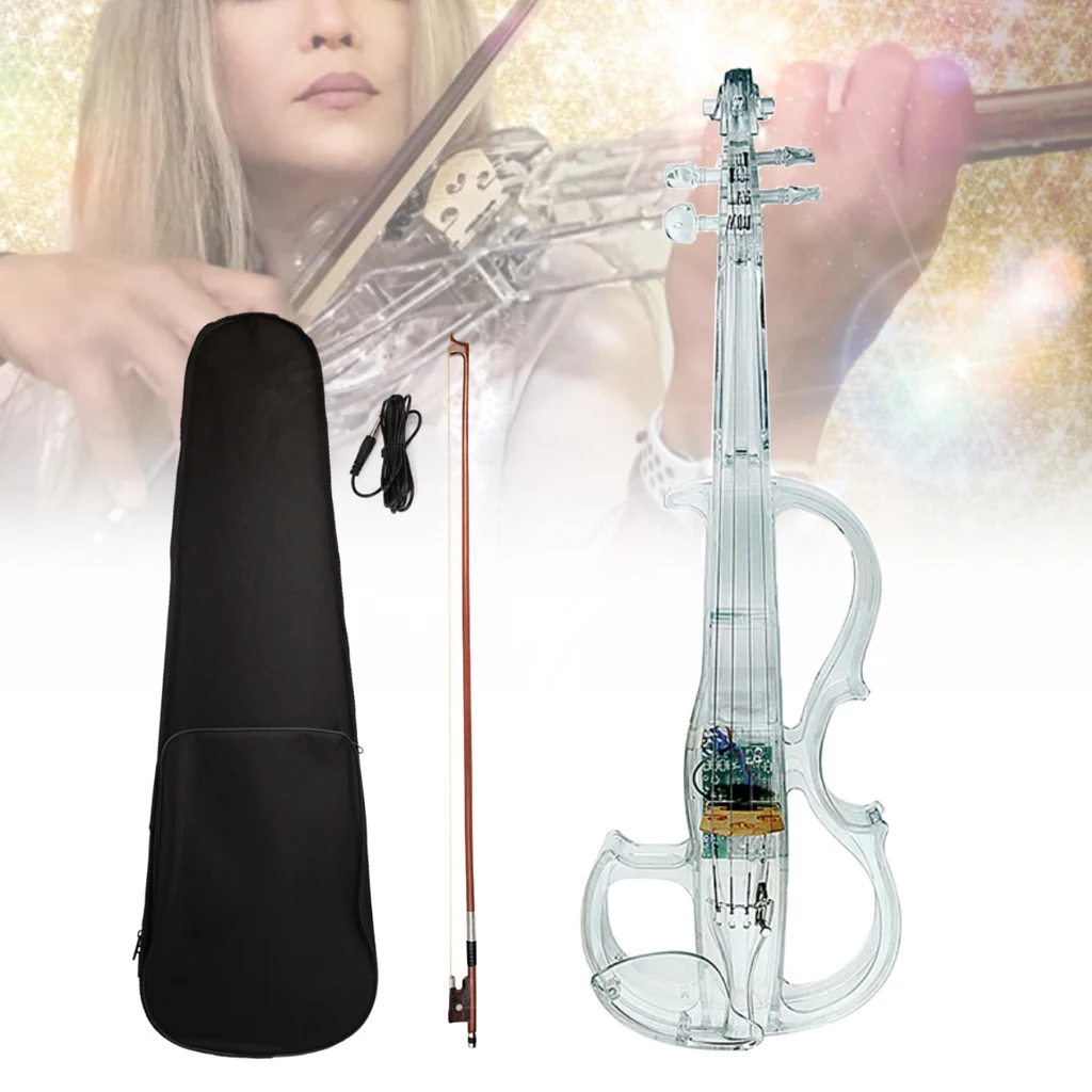 4/4 Crystal Clear Luminous Electric Violin Colorful LED Lights Acrylic Real Performance with Pickups Case Headphones