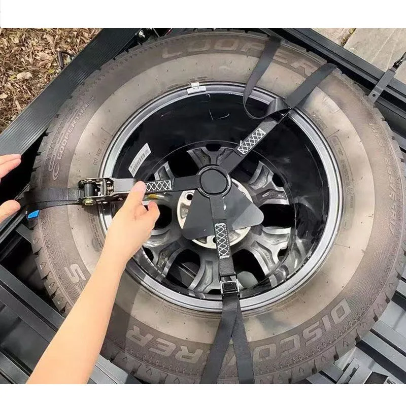 AW Roof Platform Spare Oil Barrel Spare Tire Bracket Off-road Tire Fixer Roof Luggage Rack Tie Rope Tightening Platform Bundler