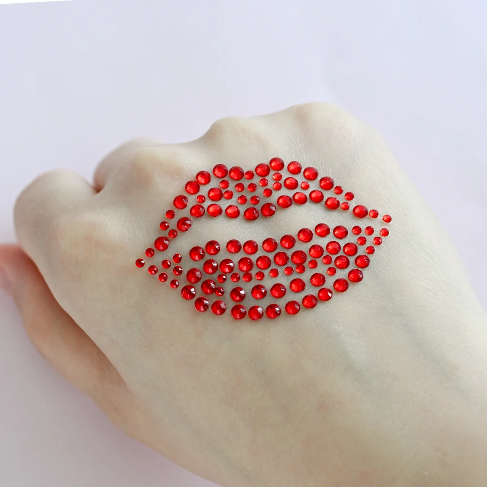 1 Sheet Red Lip Gems Self-Adhesive Face Jewels Stickers 3D Festival Kiss Jewels for Valentines Makeup Face Rhinestone Stickers - view 5
