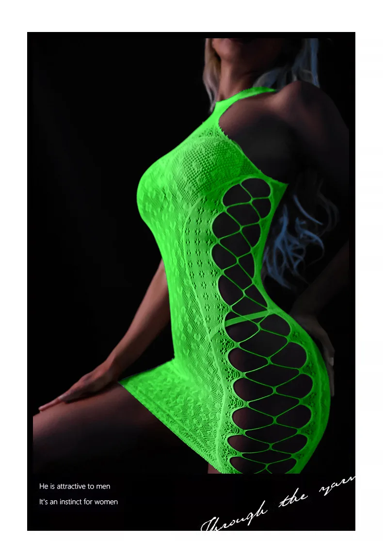 Brilha no escuro lingerie sexy bodycon vestido oco rendas macacão atacado direto da fábrica dropshipping roupa de noite conjunto de sedução