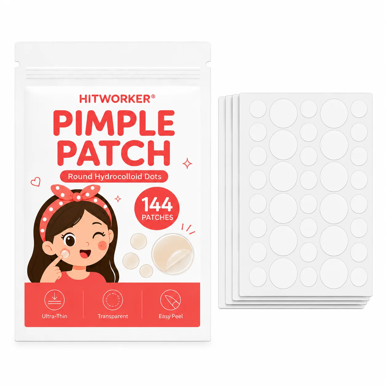 144PCS Round Pimple Patch Clear Look Day Night Blemish Cover Patches Easy Peel for Daily Beauty Care