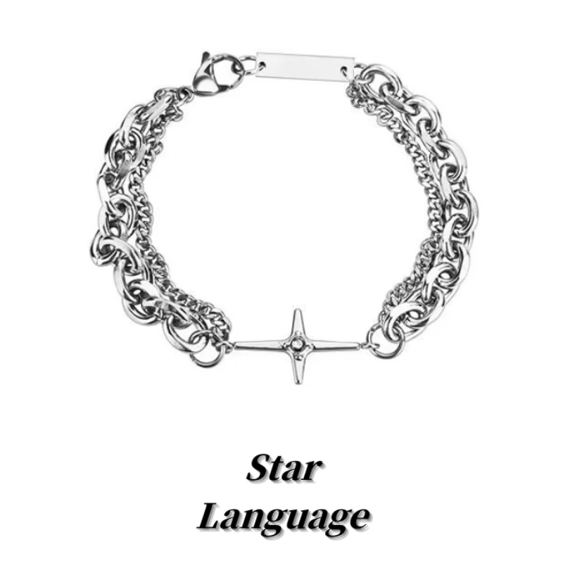 

Star Language Trendy Personality Cross Star Titanium Steel Bracelet Retro Niche Design Women Men's Bracelet Couple Jewelry