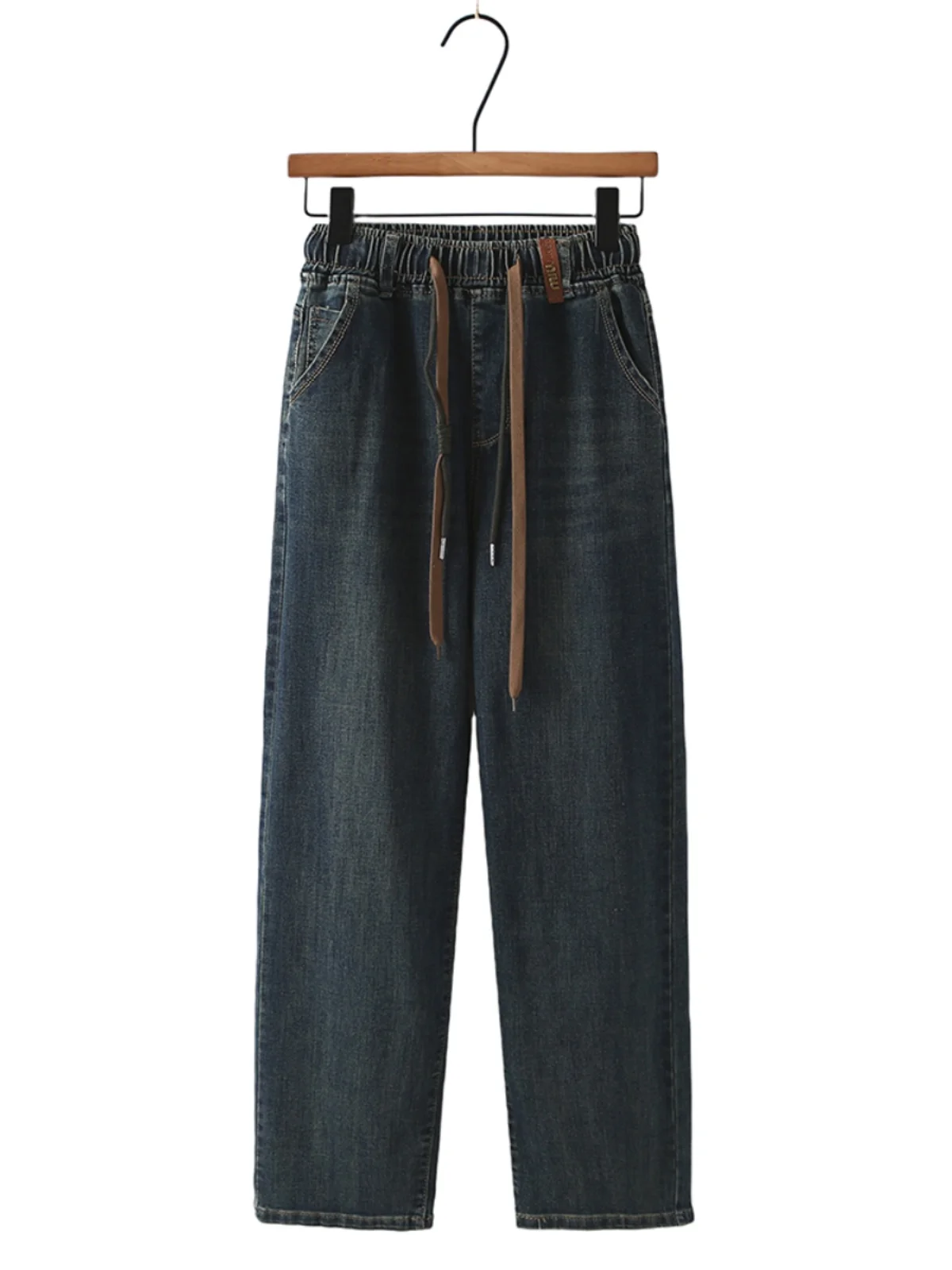 

plus Size Women's Spring Autumn New Style Denim Pants Loose Elastic Waist Drawstring Straight Leg Wide Leg Jeans for Plump MM